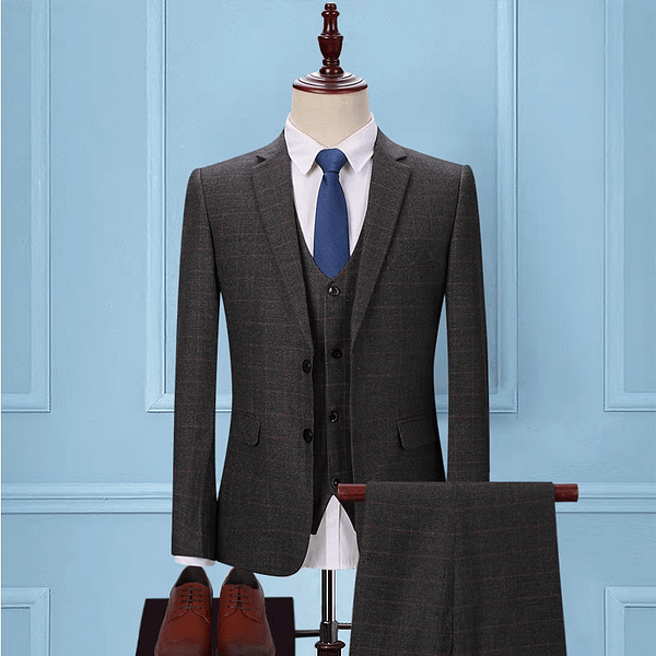 Plaid Gray Beige Line Suit Tailor Fit
